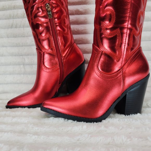 Berness Metallic Red Western Boots - Picture 14 of 16